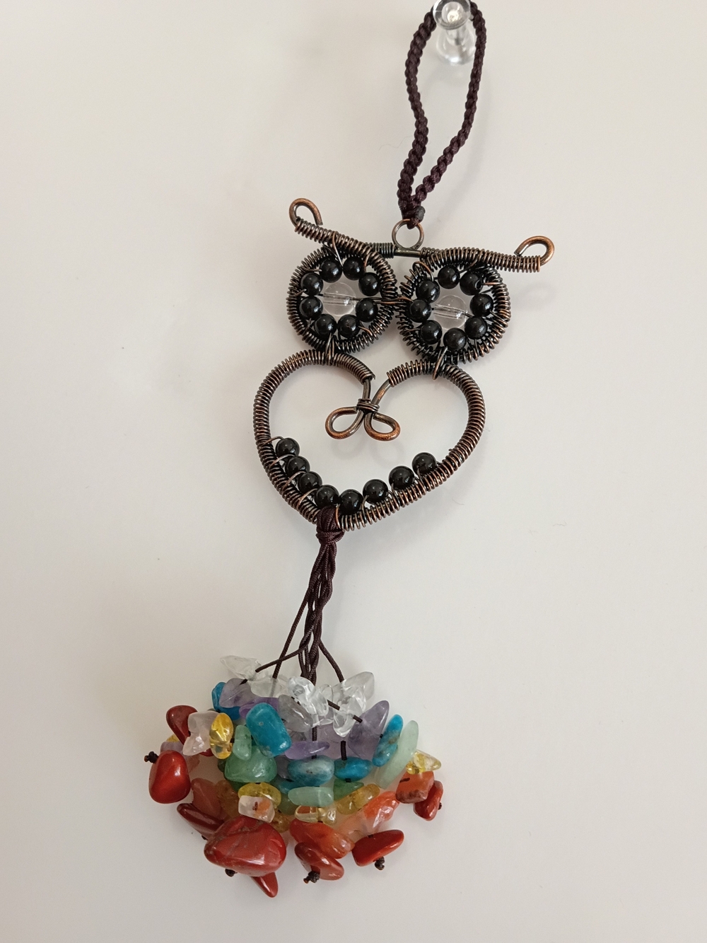 Handcrafted Multi-Color Beaded Heart & Owl Hanging Chakra Multi Gemstone